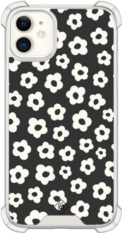 Casimoda iPhone 11 shockproof hoesje - Retro bloempjes Zwart