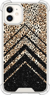 Casimoda iPhone 11 siliconen shockproof hoesje - Chevron luipaard Bruin/beige