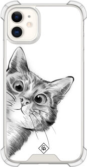 Casimoda iPhone 11 siliconen shockproof hoesje - Kat kiekeboe Wit