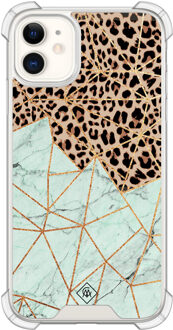 Casimoda iPhone 11 siliconen shockproof hoesje - Luipaard marmer mint
