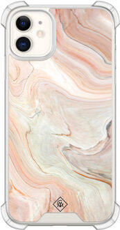 Casimoda iPhone 11 siliconen shockproof hoesje - Marmer waves Bruin/beige