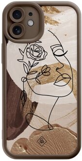 Casimoda iPhone 12 bruine case - Abstract gezicht bruin Bruin/beige