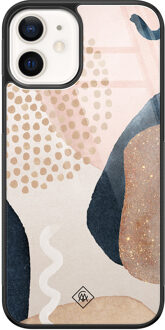 Casimoda iPhone 12 glazen hardcase - Abstract dots Bruin/beige
