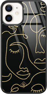 Casimoda iPhone 12 glazen hardcase - Abstract faces Zwart