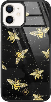 Casimoda iPhone 12 glazen hardcase - Bee yourself Zwart