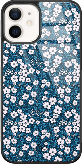 Casimoda iPhone 12 glazen hardcase - Bloemen blauw