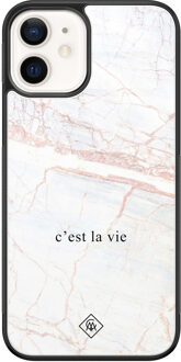 Casimoda iPhone 12 glazen hardcase - C'est la vie Bruin/beige