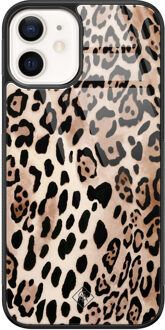 Casimoda iPhone 12 glazen hardcase - Golden wildcat Bruin/beige