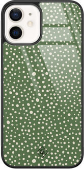 Casimoda iPhone 12 glazen hardcase - Green dots Groen