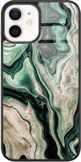 Casimoda iPhone 12 glazen hardcase - Green waves Groen