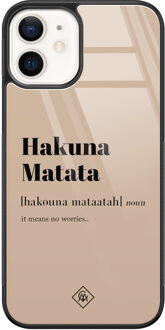 Casimoda iPhone 12 glazen hardcase - Hakuna Matata Bruin/beige