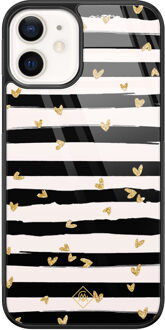Casimoda iPhone 12 glazen hardcase - Hart streepjes Zwart