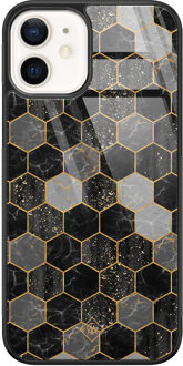 Casimoda iPhone 12 glazen hardcase - Hexagons zwart