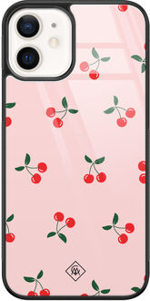 Casimoda iPhone 12 glazen hardcase - Kersjes Roze