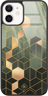 Casimoda iPhone 12 glazen hardcase - Kubus groen