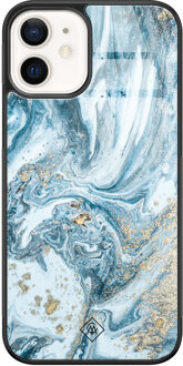 Casimoda iPhone 12 glazen hardcase - Marble sea Blauw