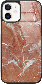 Casimoda iPhone 12 glazen hardcase - Marble sunkissed Rood