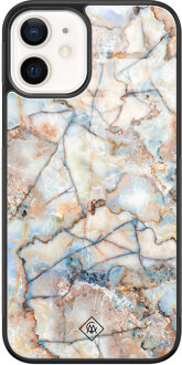 Casimoda iPhone 12 glazen hardcase - Marmer bruin blauw Bruin/beige, Blauw