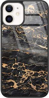 Casimoda iPhone 12 glazen hardcase - Marmer grijs brons Grijs/zilverkleurig