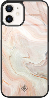 Casimoda iPhone 12 glazen hardcase - Marmer waves Bruin/beige