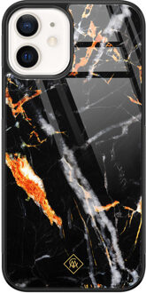 Casimoda iPhone 12 glazen hardcase - Marmer zwart oranje