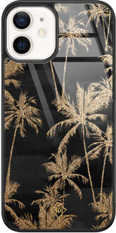 Casimoda iPhone 12 glazen hardcase - Palmbomen Zwart, Goudkleurig
