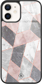 Casimoda iPhone 12 glazen hardcase - Stone grid Roze