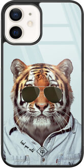 Casimoda iPhone 12 glazen hardcase - Tijger wild Blauw