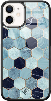 Casimoda iPhone 12 mini glazen hardcase - Blue cubes Blauw
