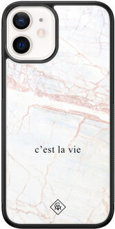 Casimoda iPhone 12 mini glazen hardcase - C'est la vie Bruin/beige