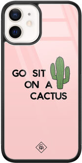 Casimoda iPhone 12 mini glazen hardcase - Go sit on a cactus Roze