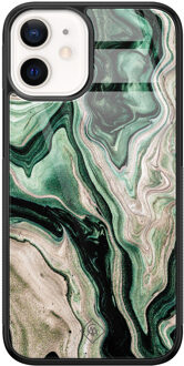 Casimoda iPhone 12 mini glazen hardcase - Green waves Groen