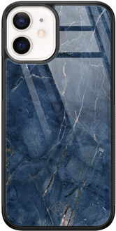 Casimoda iPhone 12 mini glazen hardcase - Marmer navy blauw