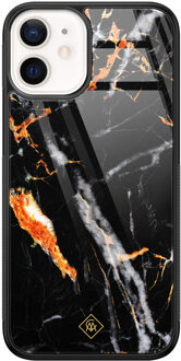 Casimoda iPhone 12 mini glazen hardcase - Marmer zwart oranje