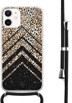 Casimoda iPhone 12 mini hoesje met koord - Chevron luipaard Zwart
