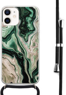 Casimoda iPhone 12 mini hoesje met koord - Green waves Groen