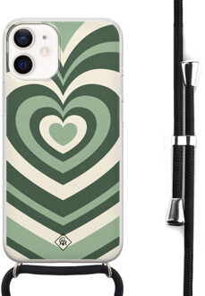 Casimoda iPhone 12 mini hoesje met koord - Hart groen swirl