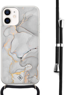 Casimoda iPhone 12 mini hoesje met koord - Marmer grijs Grijs/zilverkleurig