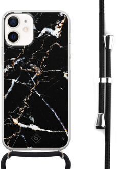 Casimoda iPhone 12 mini hoesje met koord - Marmer zwart
