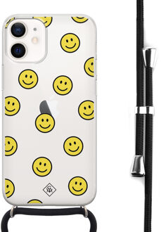 Casimoda iPhone 12 mini hoesje met koord - Smileys Geel