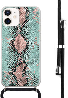 Casimoda iPhone 12 mini hoesje met koord - Snake pastel Mint
