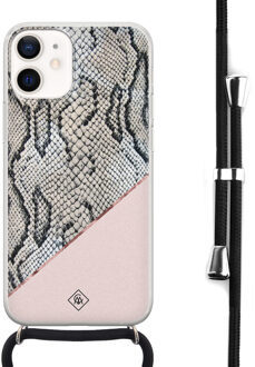 Casimoda iPhone 12 mini hoesje met koord - Snake print roze