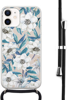 Casimoda iPhone 12 mini hoesje met koord - Touch of flowers Blauw