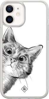 Casimoda iPhone 12 mini hybride hoesje - Kat kiekeboe Wit