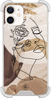 Casimoda iPhone 12 mini shockproof hoesje - Abstract gezicht bruin Bruin/beige