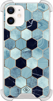 Casimoda iPhone 12 mini shockproof hoesje - Blue cubes Blauw