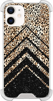 Casimoda iPhone 12 mini shockproof hoesje - Chevron luipaard Bruin/beige