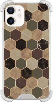 Casimoda iPhone 12 mini shockproof hoesje - Kubus groen bruin Bruin/beige