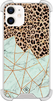 Casimoda iPhone 12 mini shockproof hoesje - Luipaard marmer mint