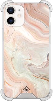 Casimoda iPhone 12 mini shockproof hoesje - Marmer waves Bruin/beige